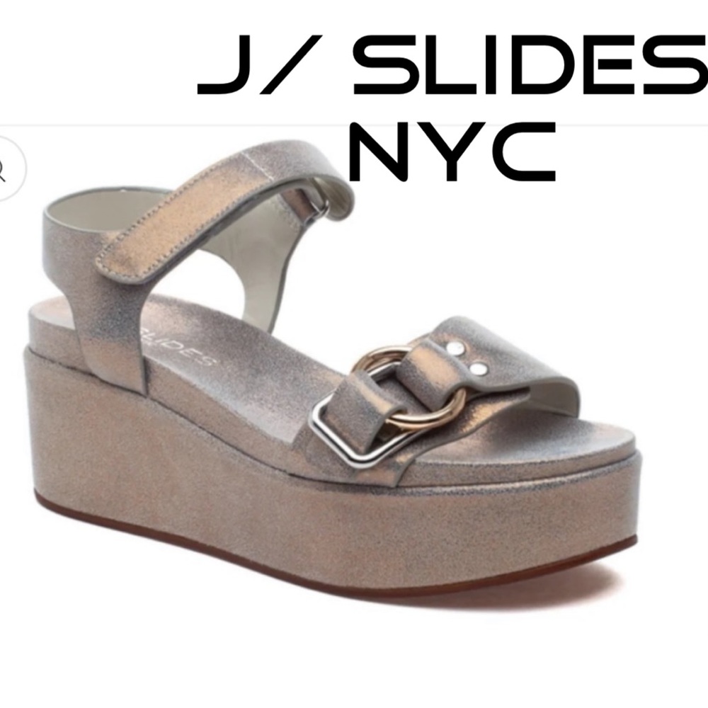 J / Slides NYC Metallic Quest Suede Platform Heels Bronze Size 8.5 Iridescent